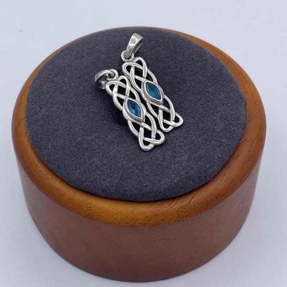 Vintage Sterling Silver Blue Topaz Hoops Enhancer Charms Celtic Knot Pendants